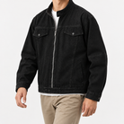 Leonardo pure cotton spring/autumn jacket in black, three-quarter model view