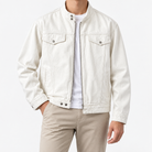 Leonardo pure cotton spring/autumn jacket in white, front model view