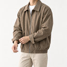 Will retro loose bomber jacket in coffee, three-quarter model view