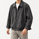 Will retro loose bomber jacket in gray, three-quarter model view