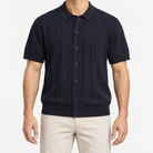 Summer vintage gentleman polo shirt in navy blue, front model view
