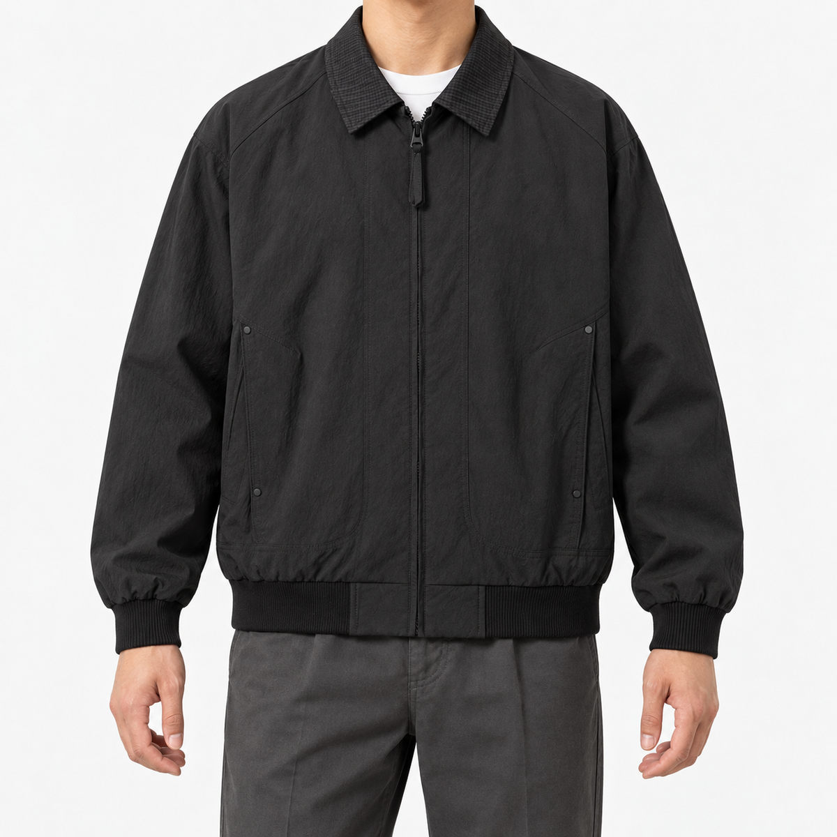 Leonardo spring/autumn bomber jacket in black, front model view