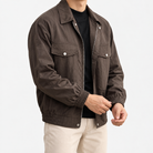 Leonardo classic bomber jacket with pockets in brown, three-quarter model view