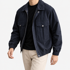 Leonardo classic bomber jacket with pockets in blue, three-quarter model view