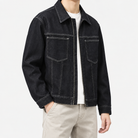 Leonardo navy blue cotton classic jacket in black blue, three-quarter model view