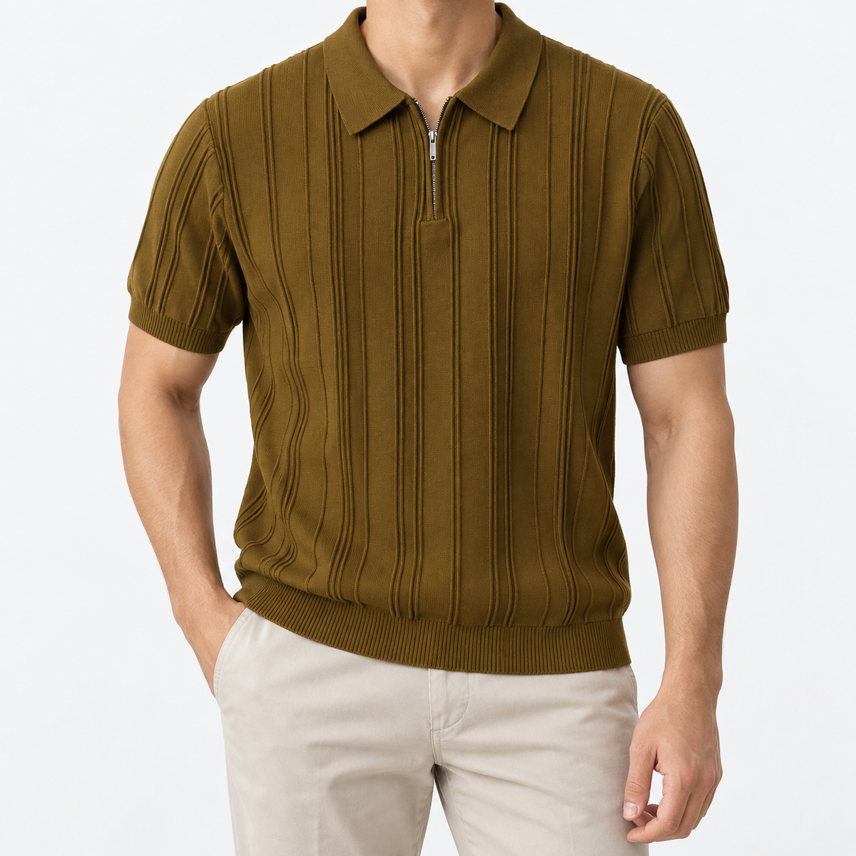 Leonardo summer business polo shirt in coffee, front model view