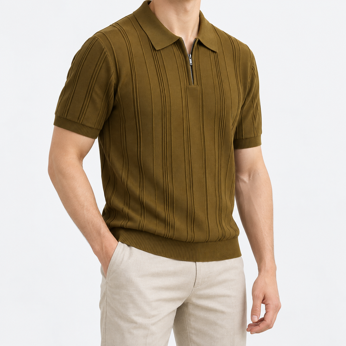 Leonardo summer business polo shirt in coffee, three-quarter model view