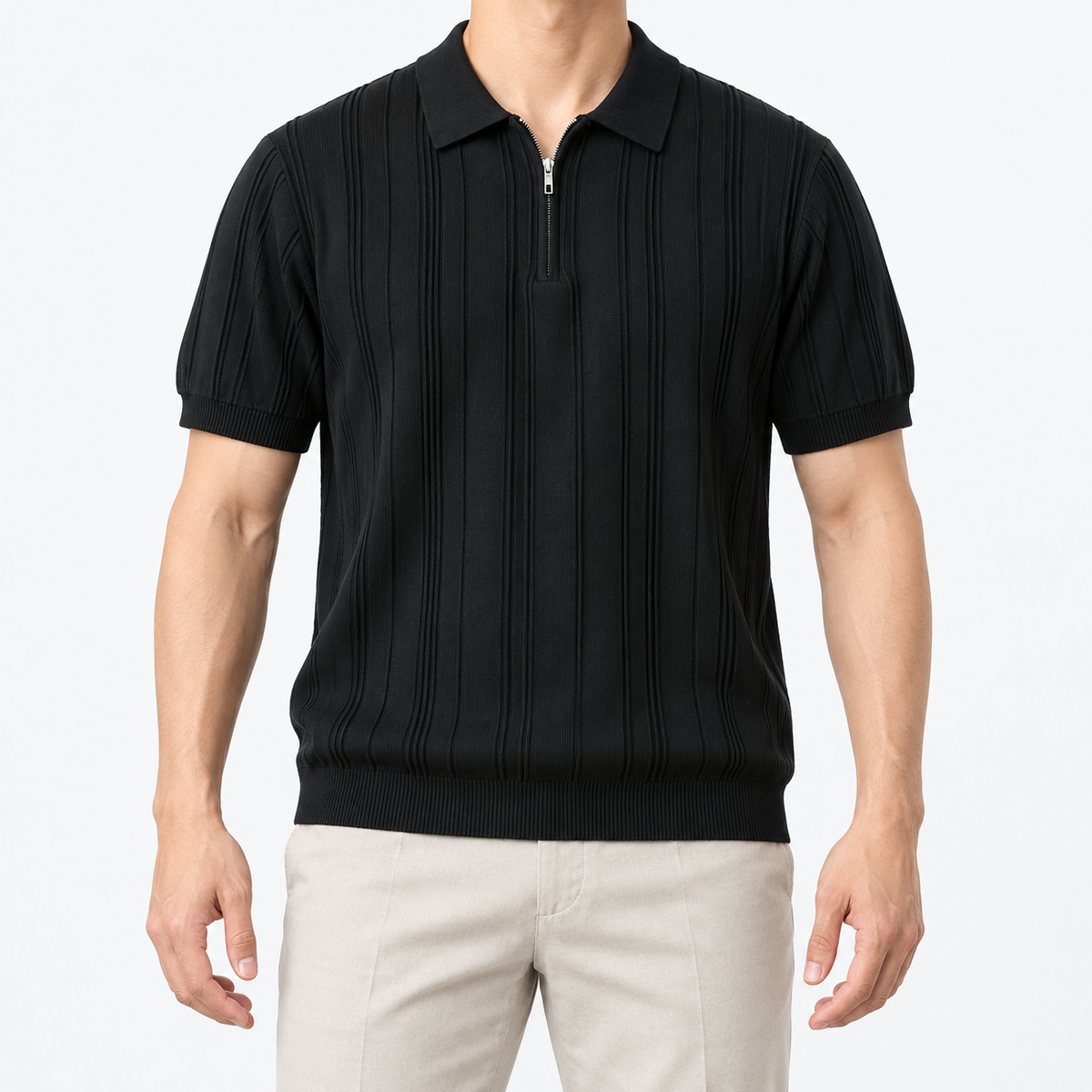 Leonardo summer business polo shirt in black, front model view