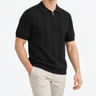 Leonardo summer business polo shirt in black, three-quarter model view