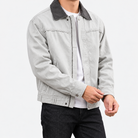Leonardo american washed cotton jacket in white gray, three-quarter model view