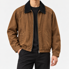 Leonardo cotton jacket with high-contrast collar in brown, front model view