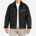Leonardo casual denim loose jacket in black, front model view