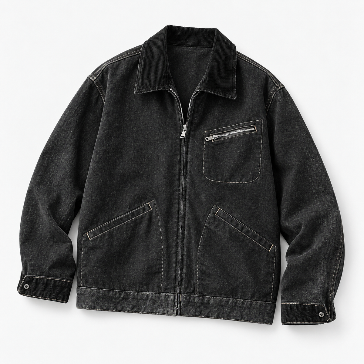 Leonardo casual denim loose jacket in black, product-only cover