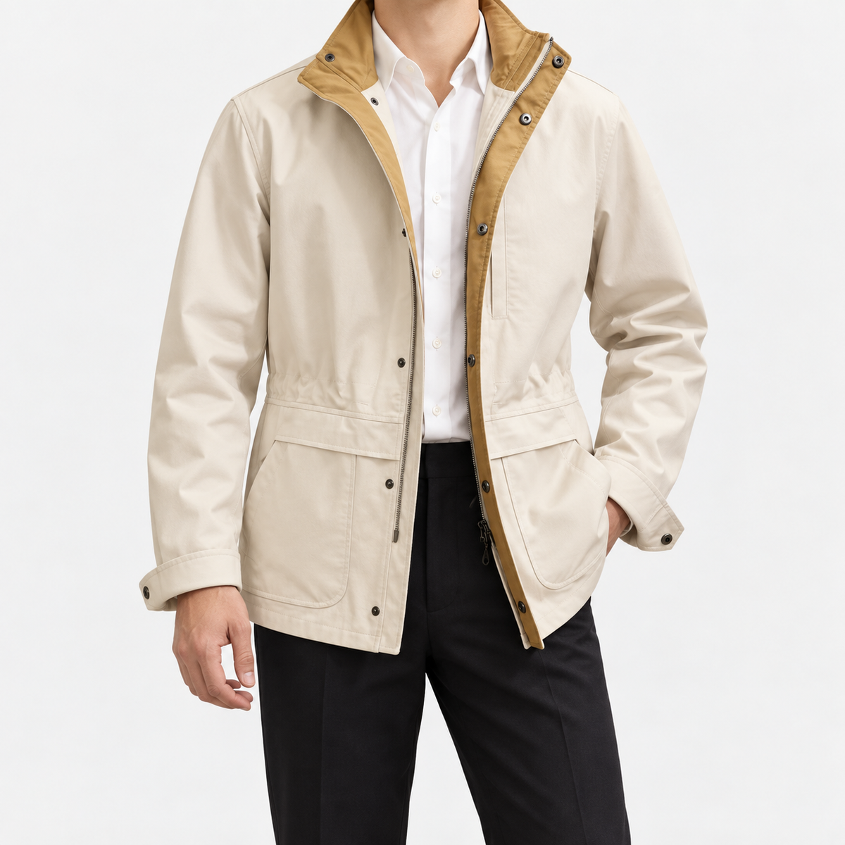 Leonardo cold season smart-casual jacket in khaki, front model view