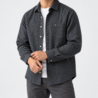 Leonardo plaid classic overshirt in blue, side worn view