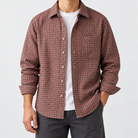 Leonardo plaid classic overshirt in pink, front worn view