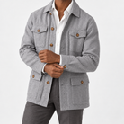 Leo cotton blazer for casual dress in grey, side worn view