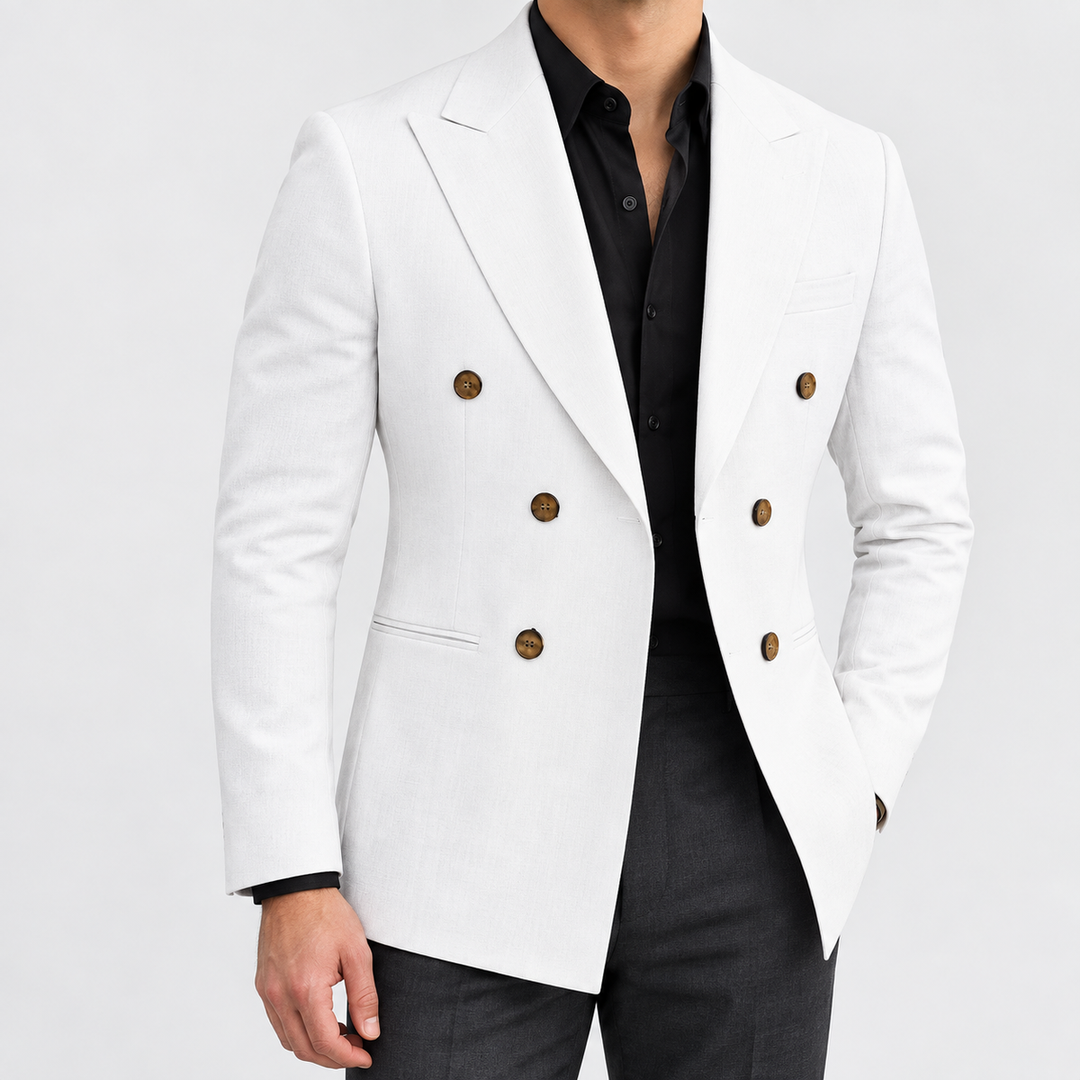 Leo soft slim fit blazer in white, side worn view