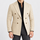 Leo soft slim fit blazer in khaki, front worn view