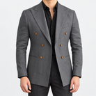 Leo soft slim fit blazer in dark grey, front worn view
