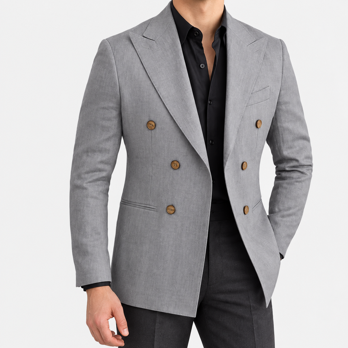 Leo soft slim fit blazer in gray, side worn view