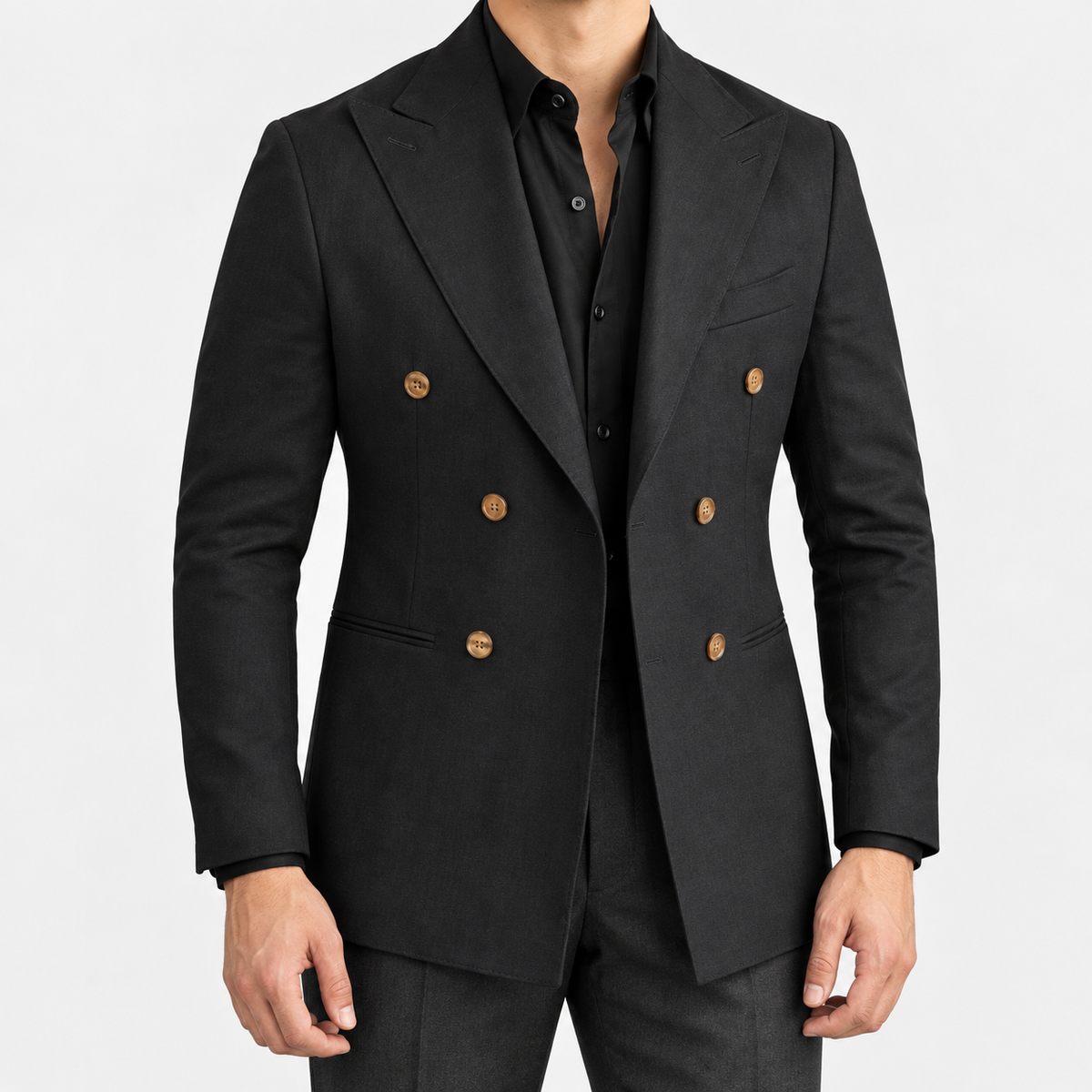 Leo soft slim fit blazer in black, front worn view