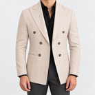 Leo soft slim fit blazer in beige, front worn view