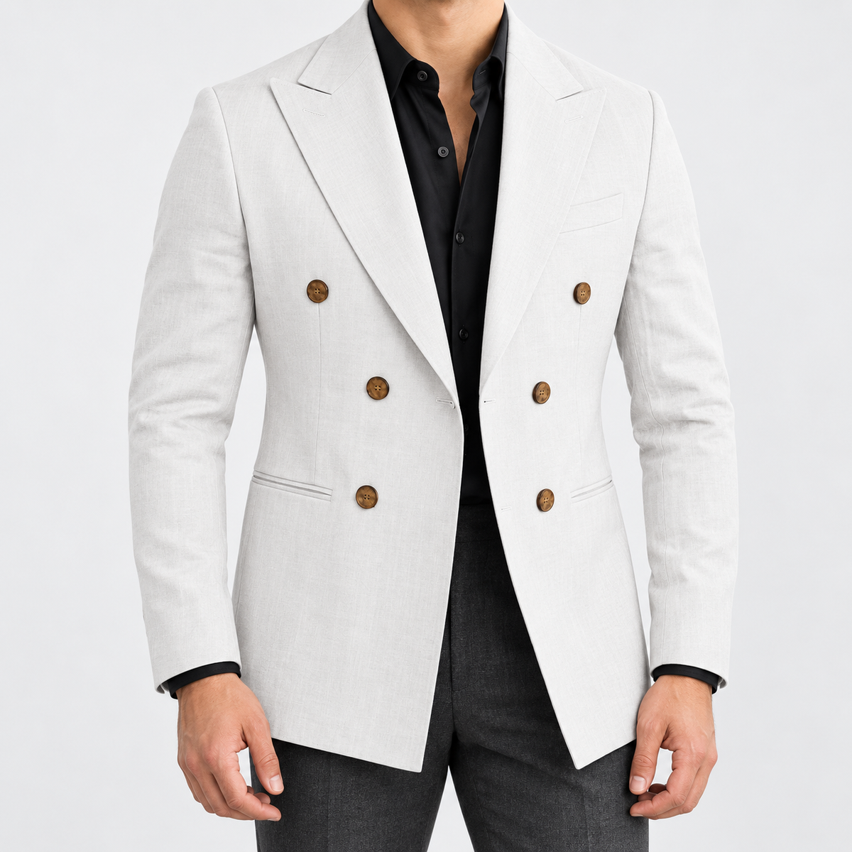 Leo soft slim fit blazer in ivory, front worn view