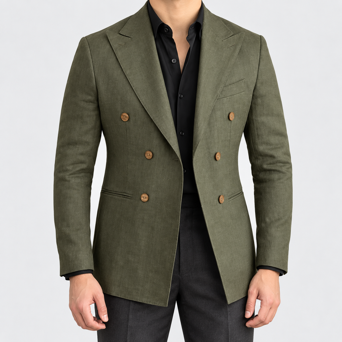Leo soft slim fit blazer in green, front worn view