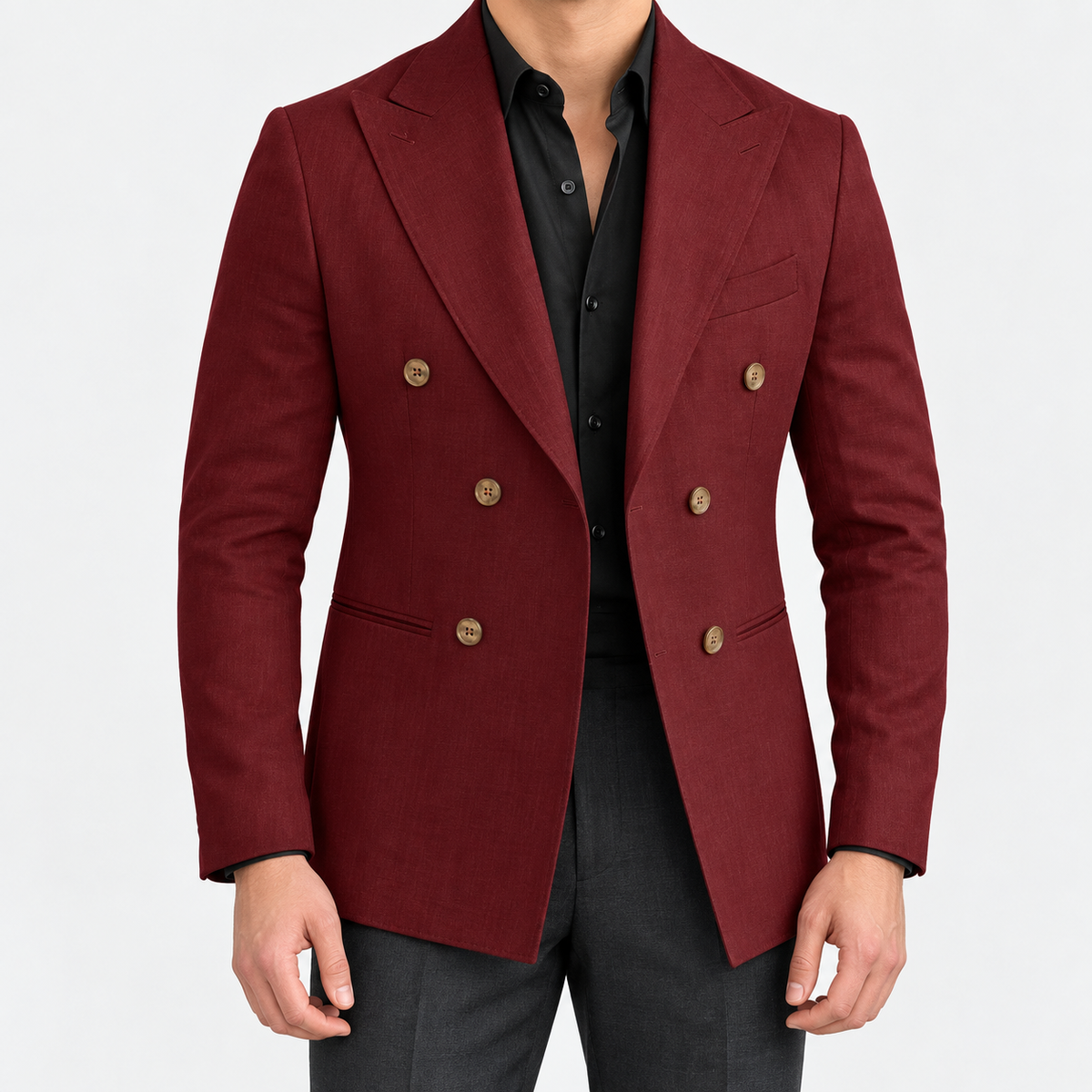 Leo soft slim fit blazer in burgundy, front worn view