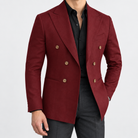 Leo soft slim fit blazer in burgundy, side worn view