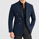 Leo soft slim fit blazer in navy blue, side worn view