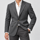 Leo slim fit elegant suit blazer in dark grey, side worn view
