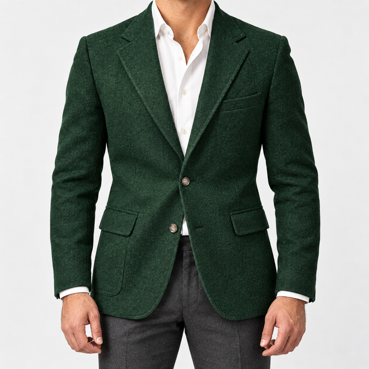 Leo slim fit elegant suit blazer in green, front worn view