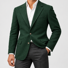 Leo slim fit elegant suit blazer in green, side worn view