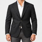Leo slim fit elegant suit blazer in black, front worn view