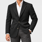 Leo slim fit elegant suit blazer in black, side worn view