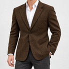 Leo slim fit elegant suit blazer in brown, side worn view