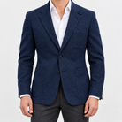 Leo slim fit elegant suit blazer in navy blue, front worn view
