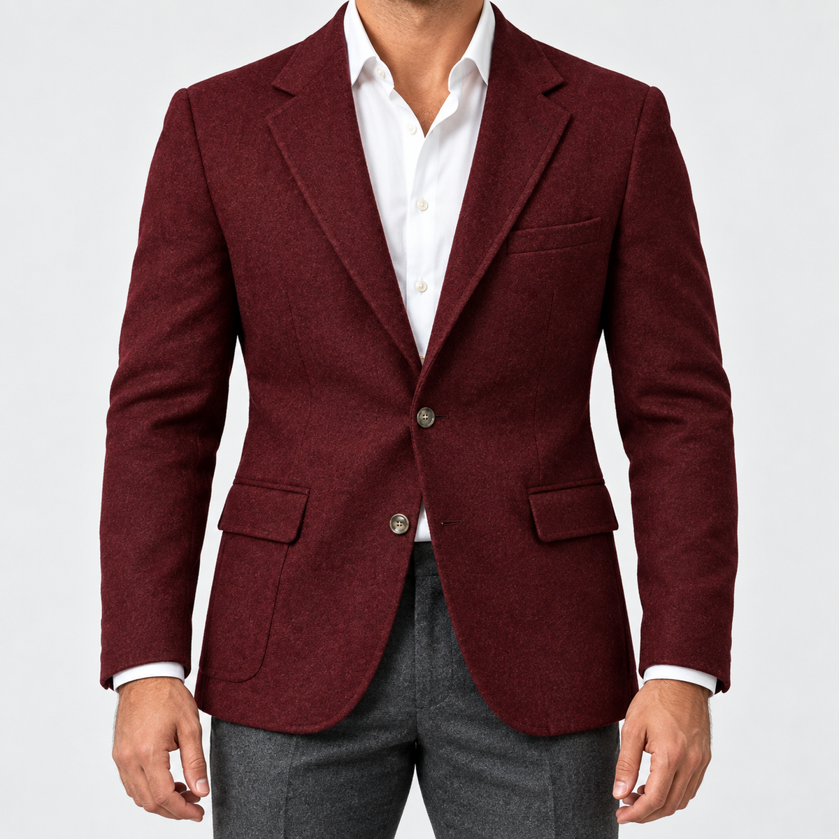 Leo slim fit elegant suit blazer in burgundy-1, front worn view