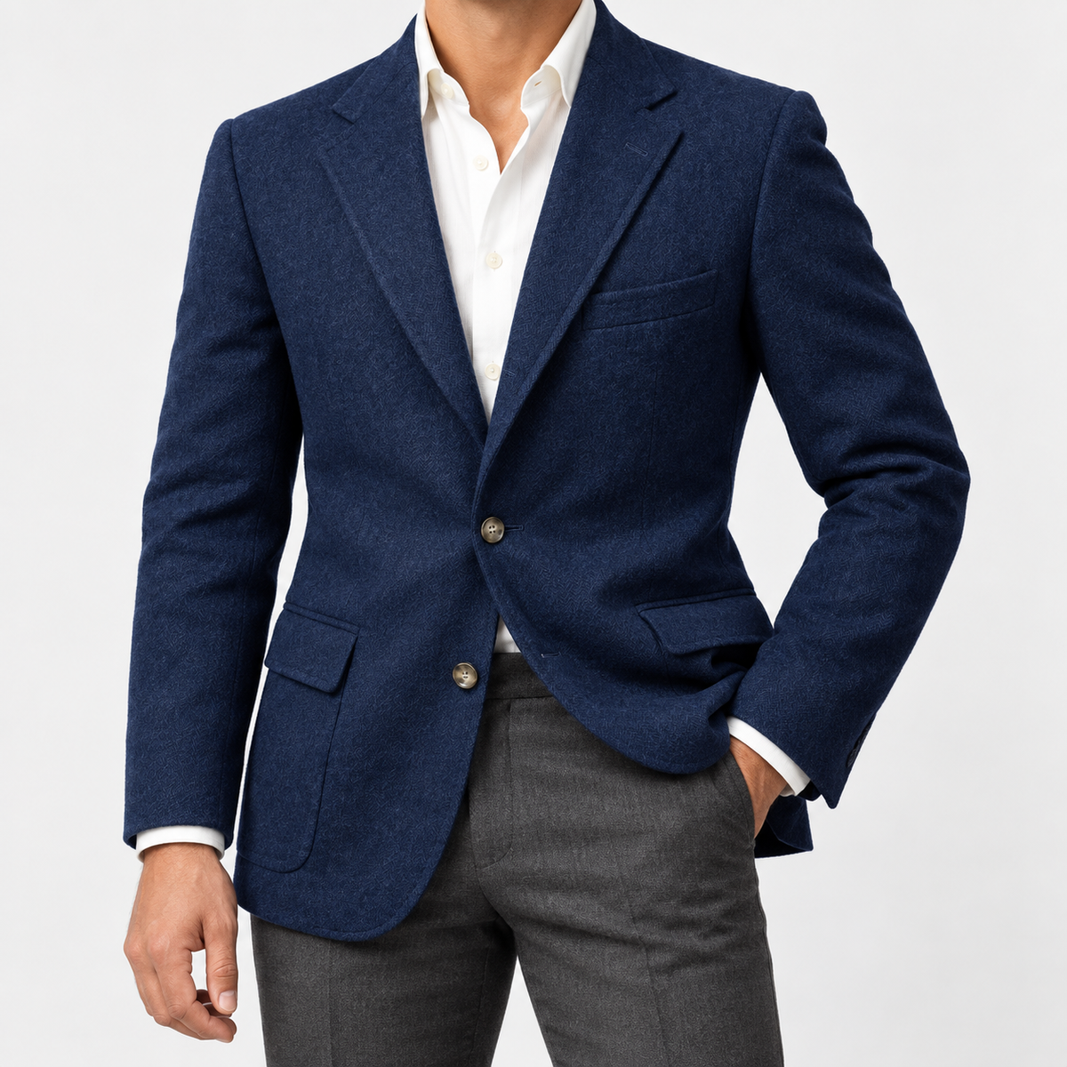 Leo slim fit elegant suit blazer in navy blue-1, side worn view