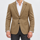 Leo slim fit elegant suit blazer in khaki, front worn view