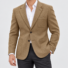 Leo slim fit elegant suit blazer in khaki, side worn view