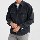 Leo casual spring denim shirt in black, side worn view