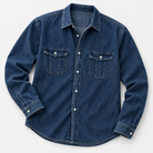 Leo casual spring denim shirt in dark blue, product-only cover
