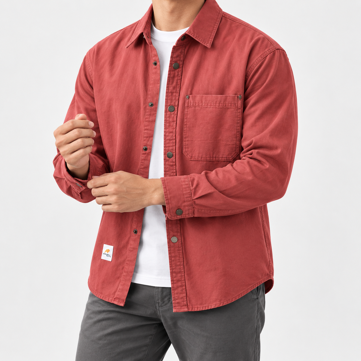 Leo new york casual shirt in red, side worn view