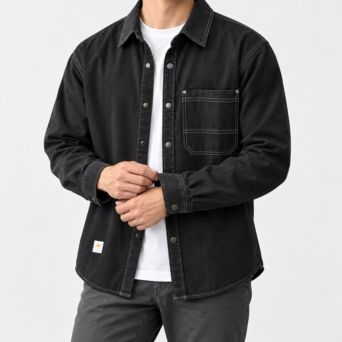 Leo new york casual shirt in black, side worn view