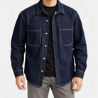 Leo american vintage denim jacket in blue, front worn view
