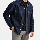 Leo american vintage denim jacket in blue, side worn view