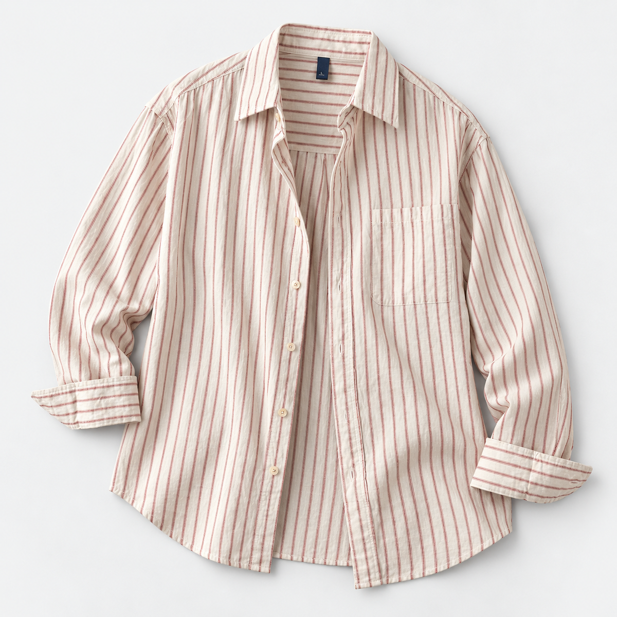 Leo cotton-linen striped shirt in red, product-only cover